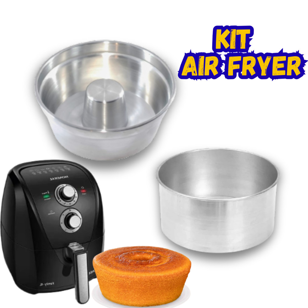 KIT 2 Formas Suiça para Bolo?Pudim + Redonda Torta Fritadeira Air Fryer 3.5LT