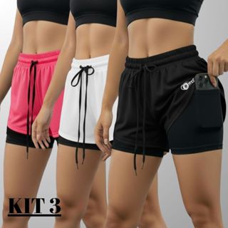 Kit 3 Shorts 2 Em 1 Feminino Fitness Com Forro Compressão E Bolso Interno Dry Fit em Oferta na Shopee