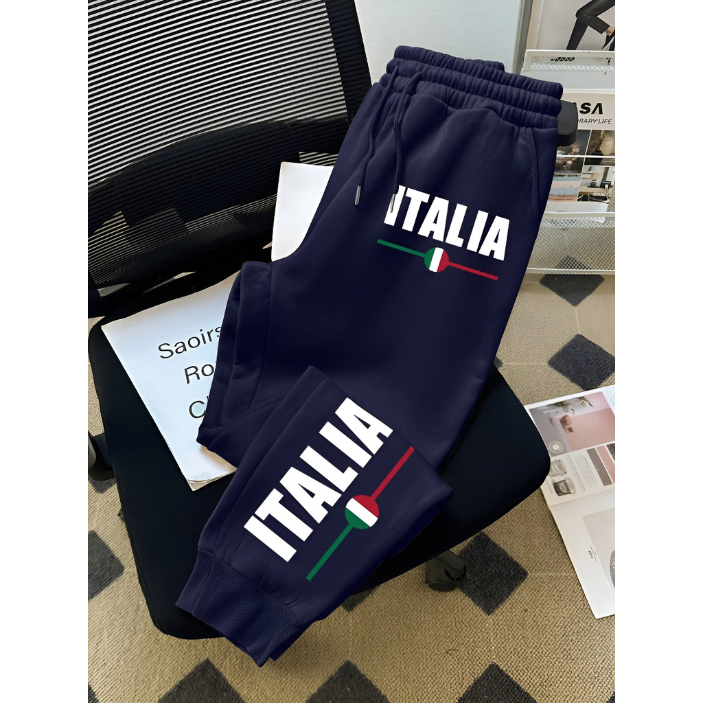 Calça Moletom Fitness Algodão Italia Gym Fitness Unissex Flanelada Com Regulagem Compressão Tendência