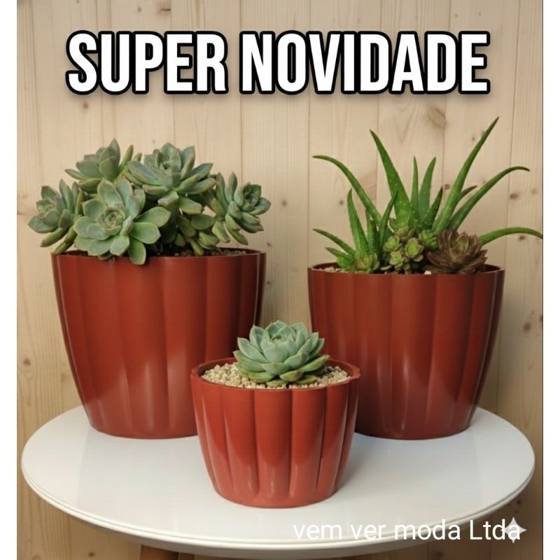 kit 3 Vasos para Planta Cachepot Moranga Estilo Fibra de Vidro acompanha caixa