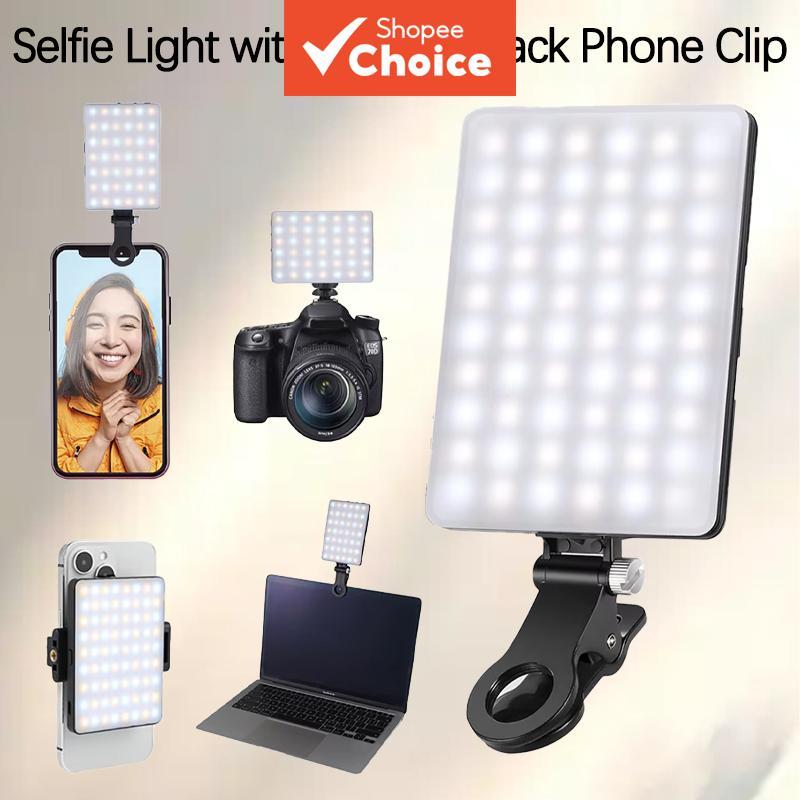  Mini luz de preenchimento LED clip-on recarregável via USB, lâmpada de vídeo portátil para telefone, laptop,