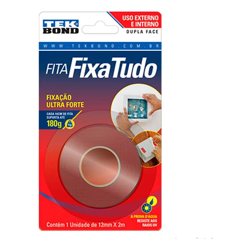 Fita Dupla Face Tekbond 12mm x 2m – Super Aderente para Quadros, Espelhos e Uso Interno/Externo