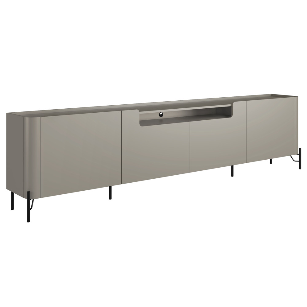 Rack Para Sala de Estar TV 75 Pol 4 Portas Pés Industrial Preto Alef I03 Grigio - Lyam Decor