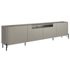 Rack Para Sala de Estar TV 75 Pol 4 Portas Pés Industrial Preto Alef I03 Grigio - Lyam Decor