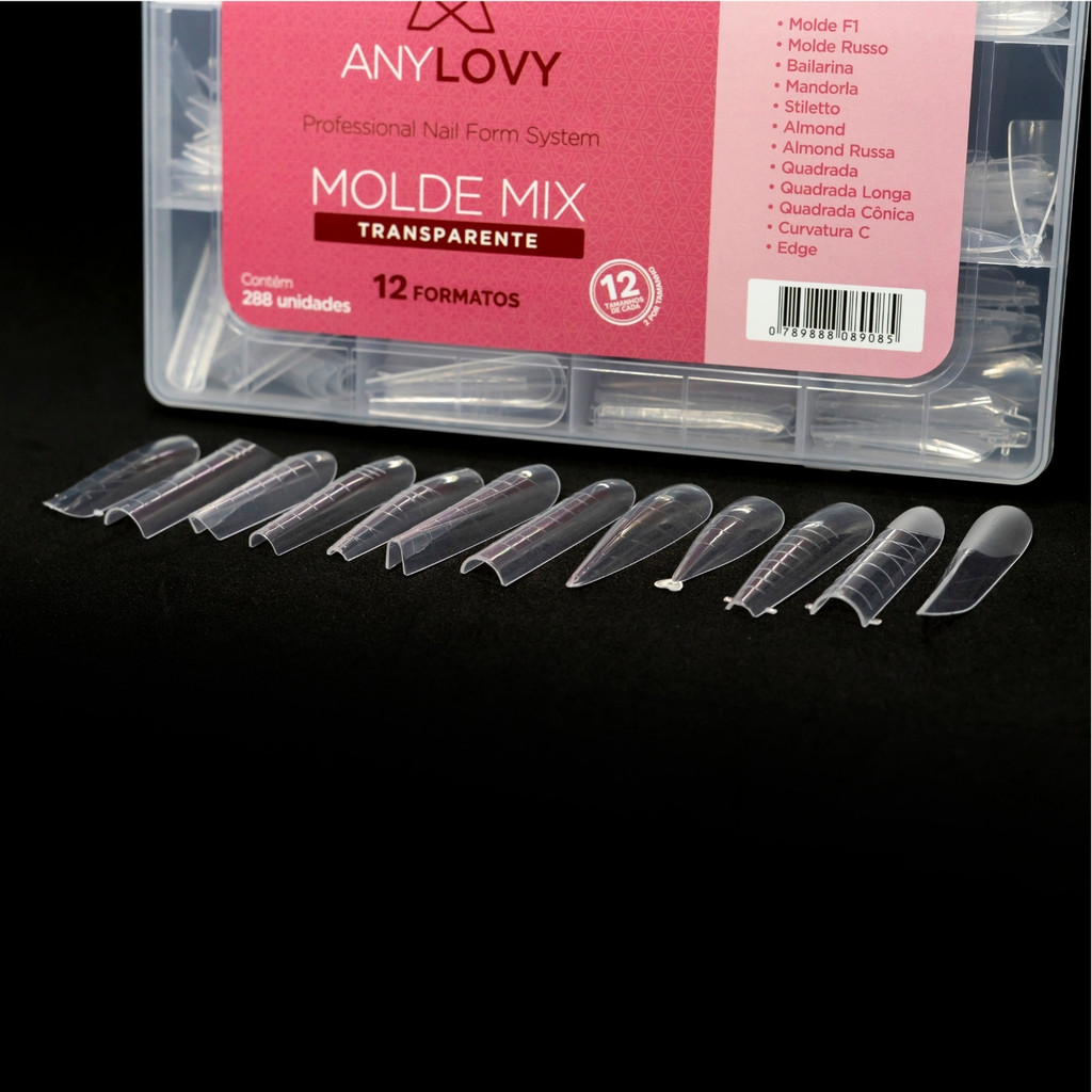 Molde Mix Anylovy 288 Unidades 12 Formatos Profissionais em para Alongamento de Unhas