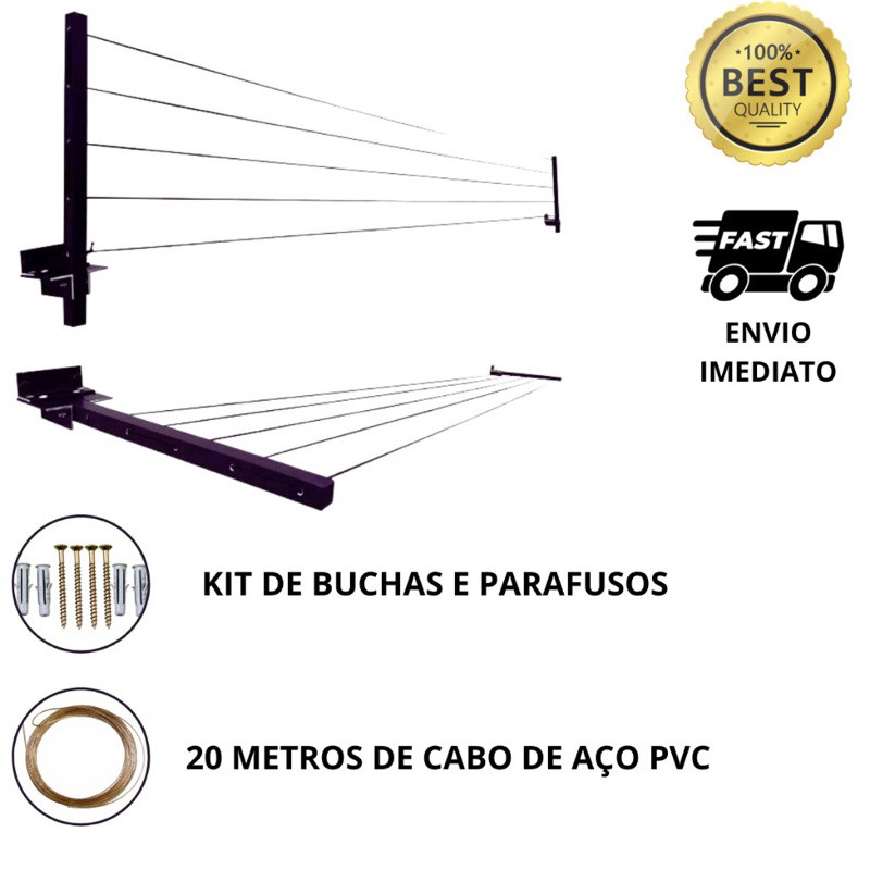 Varal de Roupa Parede Articulável Até 60Kg Resistente e Praticidade + KIT INSTALAÇÃO