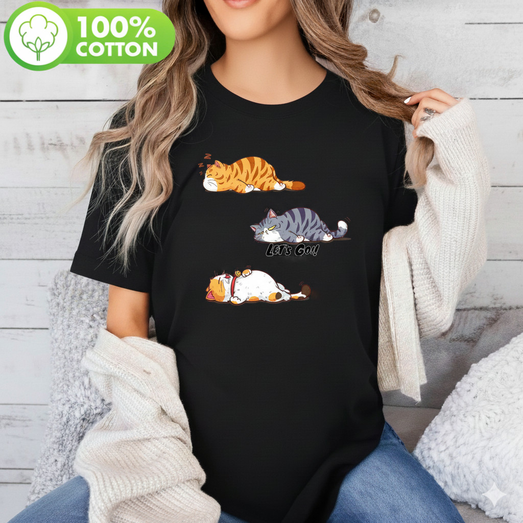 Camiseta Unissex Gatos Dormindo Mal Humorados Engraçados Algodão Estampada Confortável Divertida Fofa Casual