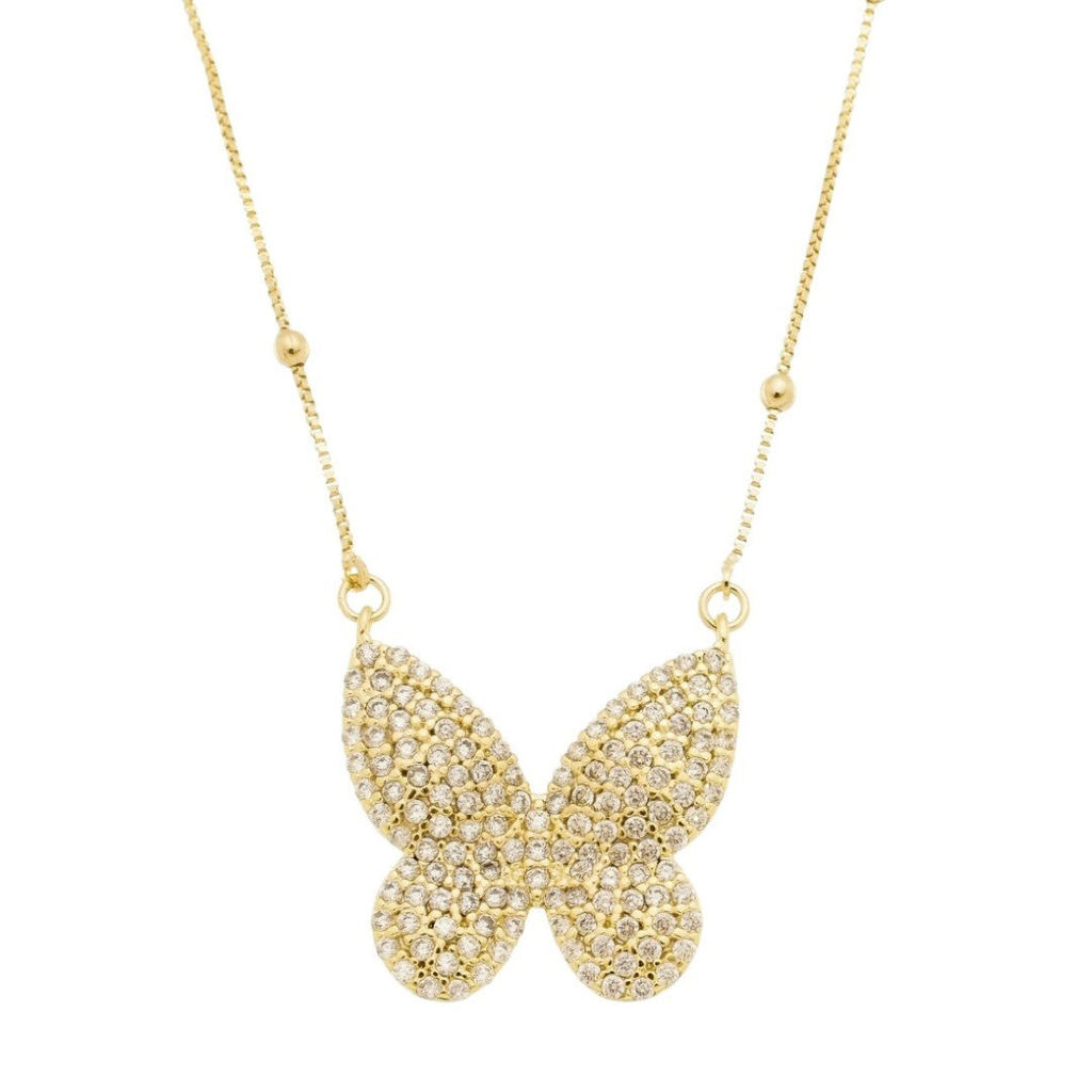 COLAR PIUKA CECIL BORBOLETA ZIRCÔNIAS FOLHEADO A OURO 18K