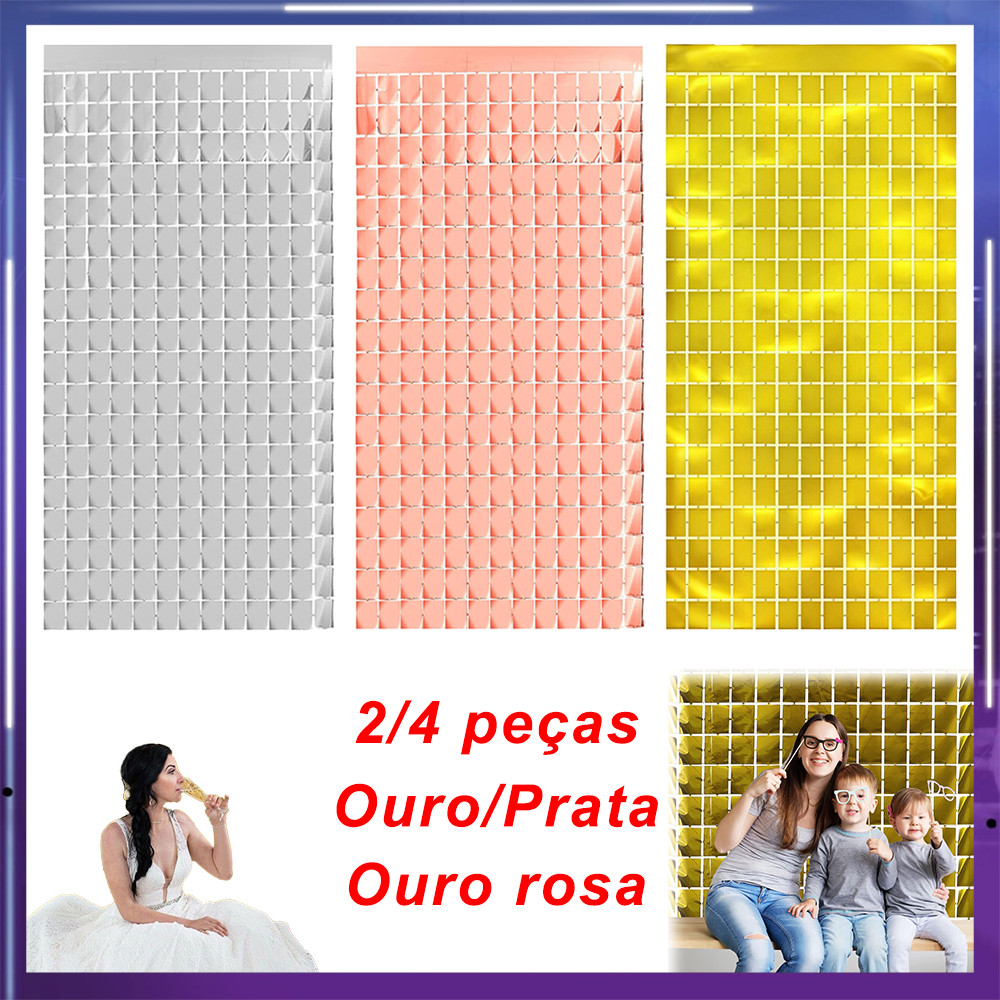 2/4 peças Cortina Metalizada 2x1m – Painel de Festa com Franjas, para Aniversário e Chá de Bebê, 3 cores