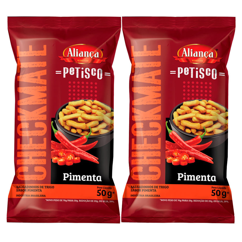 Kit 2 Salgadinho de Trigo Aliança Checkmate Sabor Pimenta 50g Kit 2 Salgadinho de Trigo Aliança Checkmate Sabor Pimenta 50g