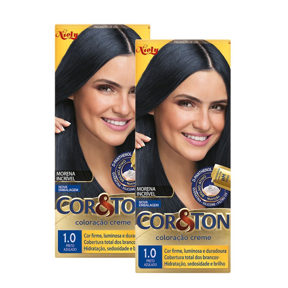 Kit 2 Coloração Niely Cor&Ton Preto Azulado 1.0 em Oferta na Shopee