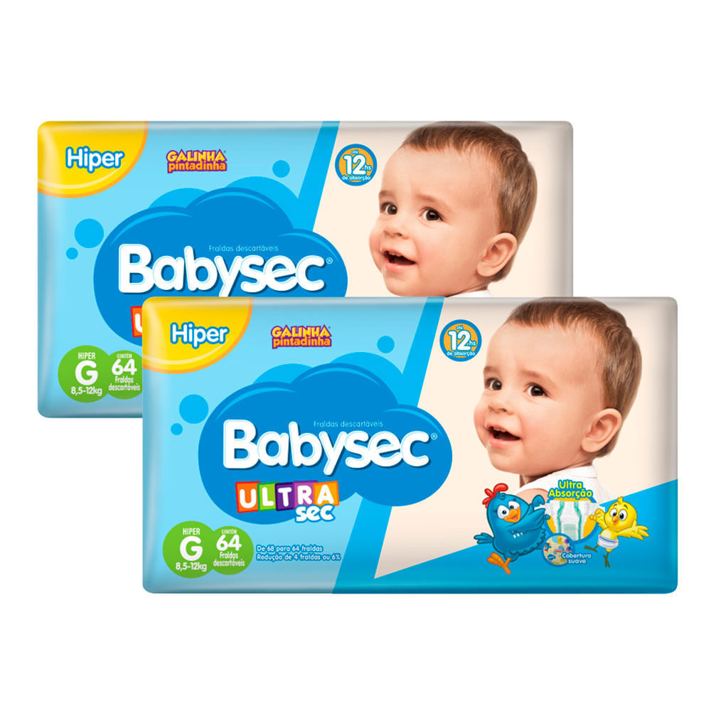 Kit 2 Fralda Babysec Ultrasec Hiper Tamanho G 60 Unidades Descartáveis em Oferta na Shopee