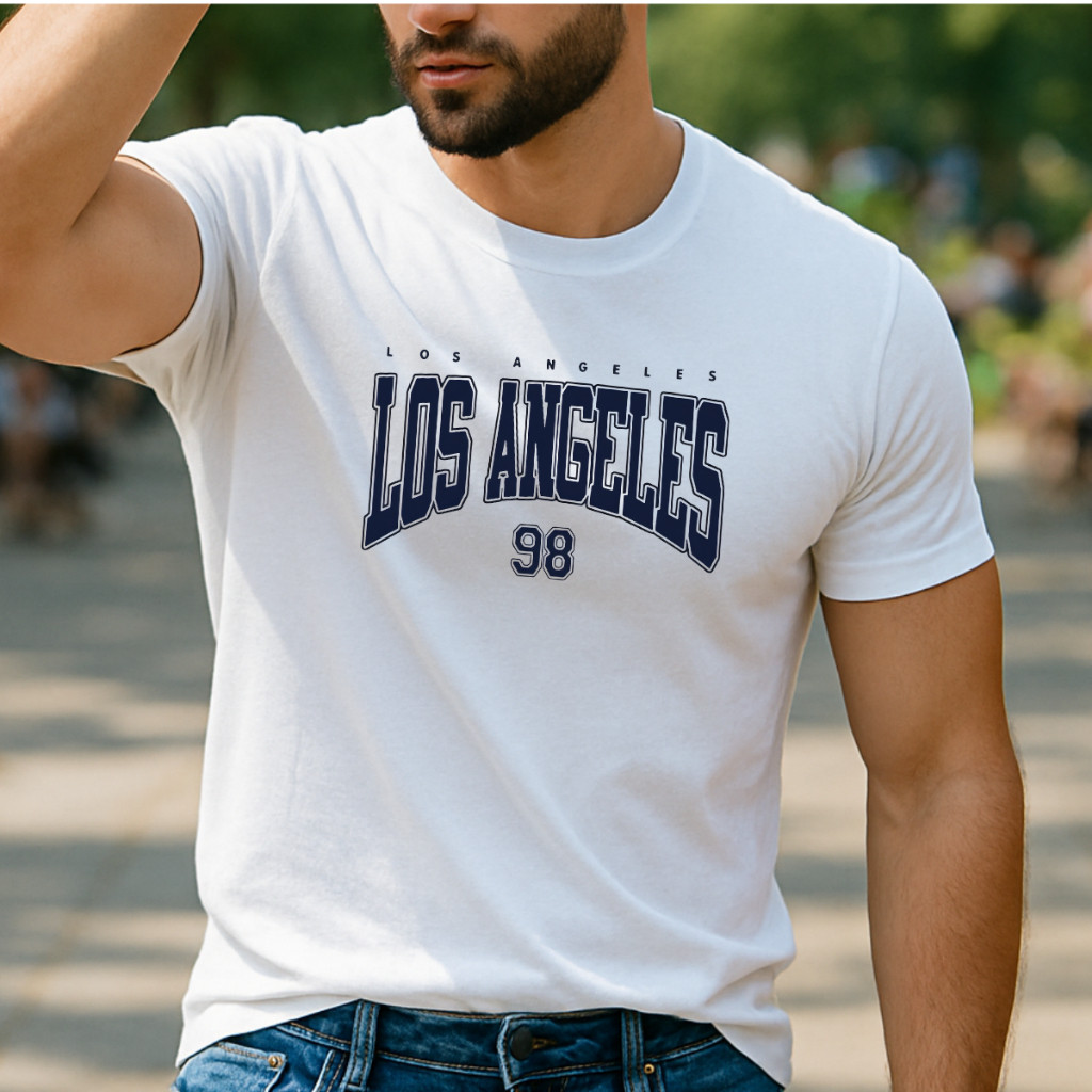 Camiseta Masculina Casual 100% Algodão com Estampa de Los Angeles LA