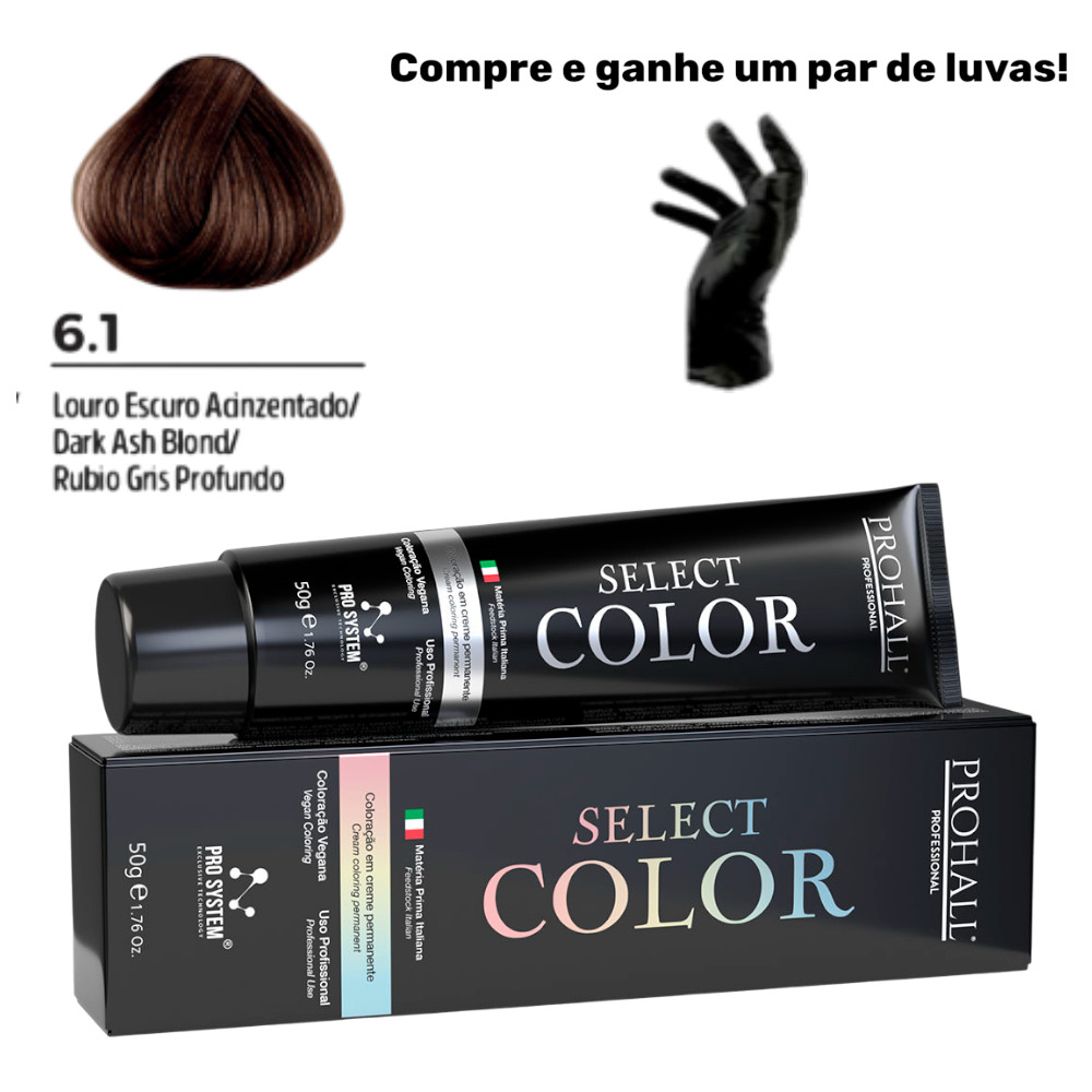 Coloração Permanente Select Color Nº6.1 Louro Escuro Acinzentado Prohall 50g
