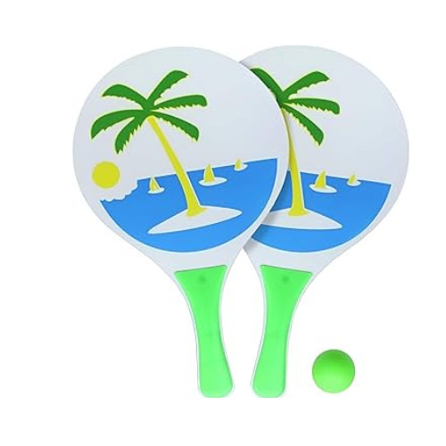 Kit 2 Raquetes de Frescobol em Madeira + 1 Bola Leve para Iniciantes com Controle e Precisão Extra