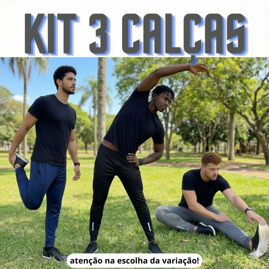 kit Calça 3 Peças Dry Fit Academia Masculina Adulta com Bolso Zíper Flanelada Jogger