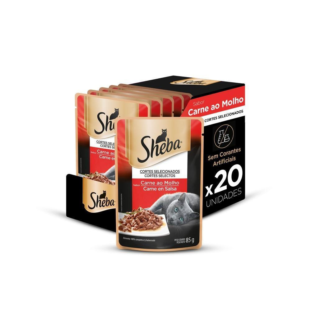 Imagem Ração Úmida Sachê Sheba para Gatos Adultos Sabor Carne ao Molho - 20 Unidades de 85g