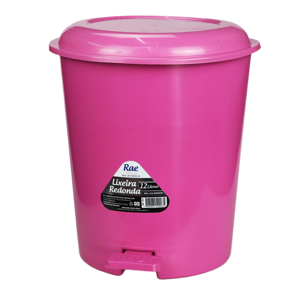 Lixeira Plástica redonda  12 Litros Rosa com Pedal