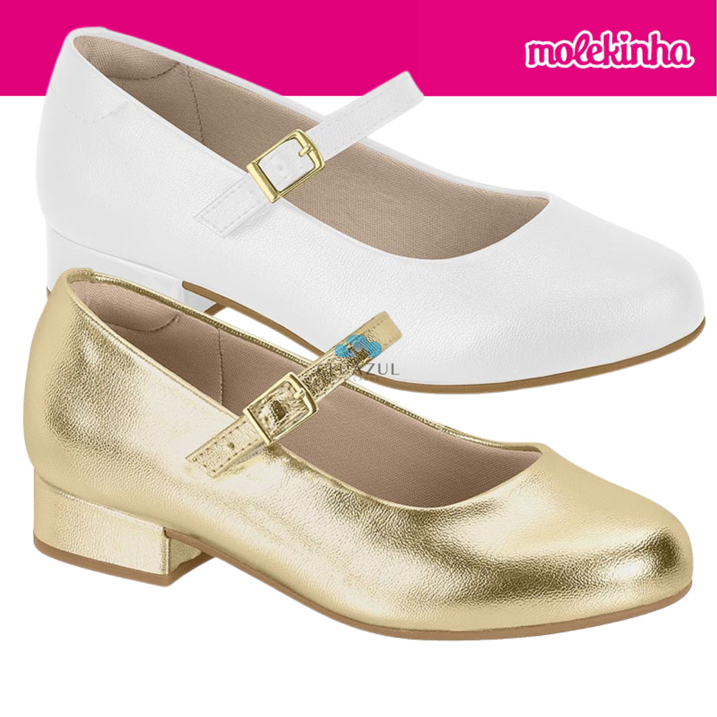 Sapato Molekinha Infantil Menina Boneca Festa Dourado Conforto em Oferta na Shopee
