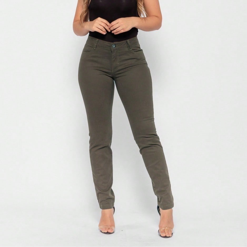 Calça Skinny Feminina Sarja com Elastano Algodão Modelagem Ajustada