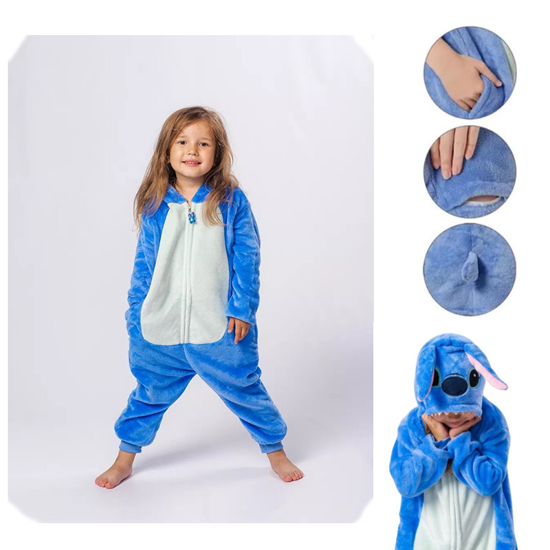 Bonitinho Pijama Macacão Stitch menino Menina Infantil Kigurumi De Pelúcia Com Zíper