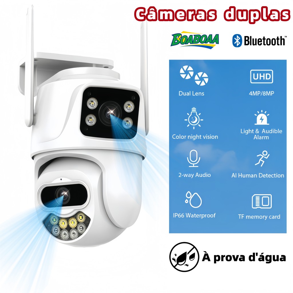 Câmera De Segurança a Prova de água Lente Dupla APP YOOSEE IP66 Camera IP WiFi 360