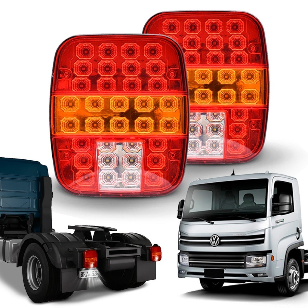 Par Lanterna Traseira Caminhão 12v 24v Marmita Led De Placa Worker VW Troller Carretinha Ford Cargo