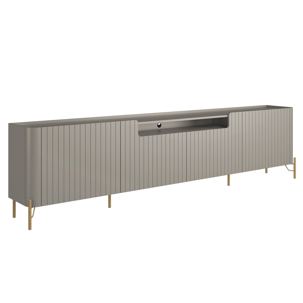 Rack Para Sala de Estar TV 75 Pol 4 Portas Brise Pés Industrial Dourado Alef I03 Grigio - Lyam Decor