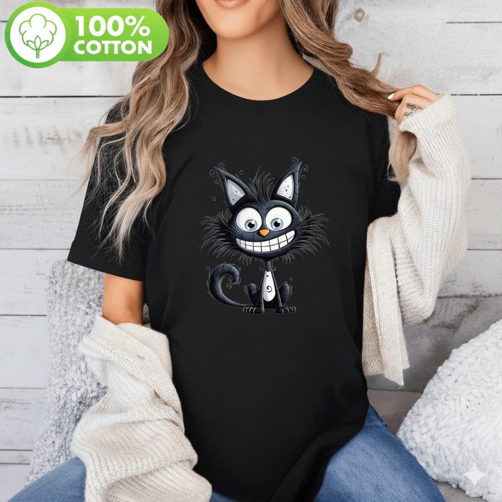 Camiseta Unissex Gato Boca Grande Cartoon Engraçado Algodão Estampada Confortável Divertida Descontraída Casual