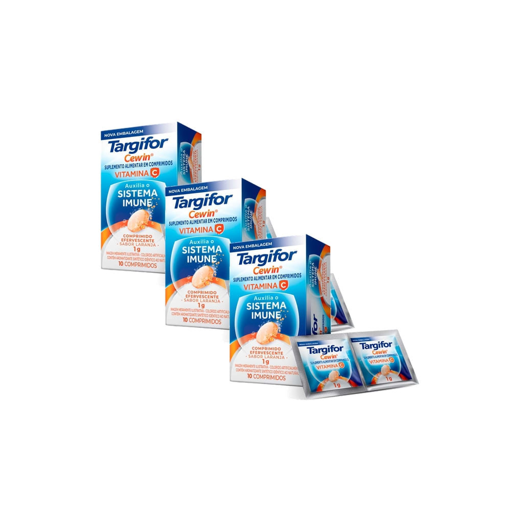 Kit 3 Vitamina C Targifor Cewin 1g com 10 comprimidos efervescentes em Oferta na Shopee