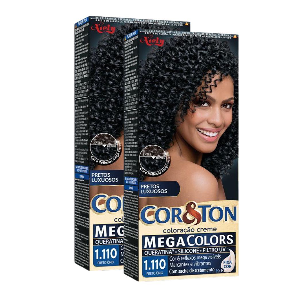 Kit 2 Coloração Niely Cor&Ton Preto Ônix 1110 em Oferta na Shopee