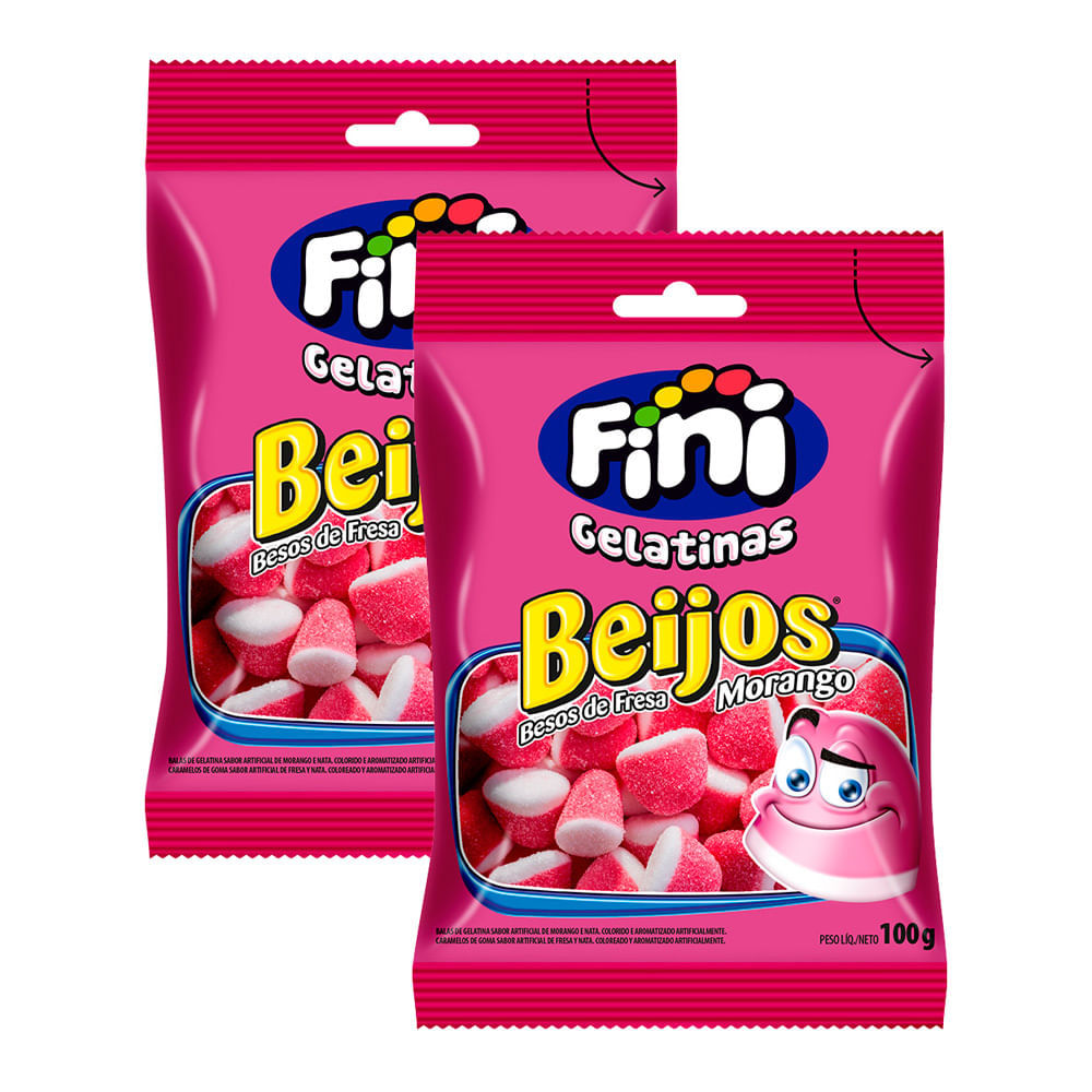 Kit 2 Balas de Gelatina Fini Beijos de Morango 100g em Oferta na Shopee