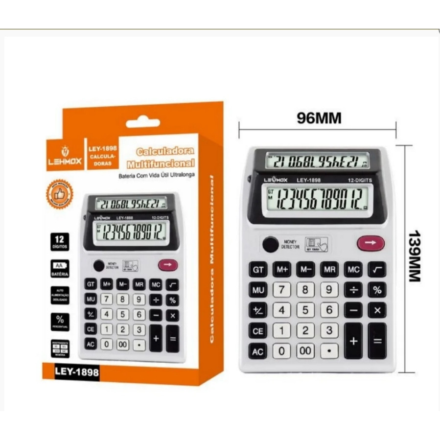 Calculadora Lehmox LEY-1898 Duplo Visor e Detecta Nota Falsa