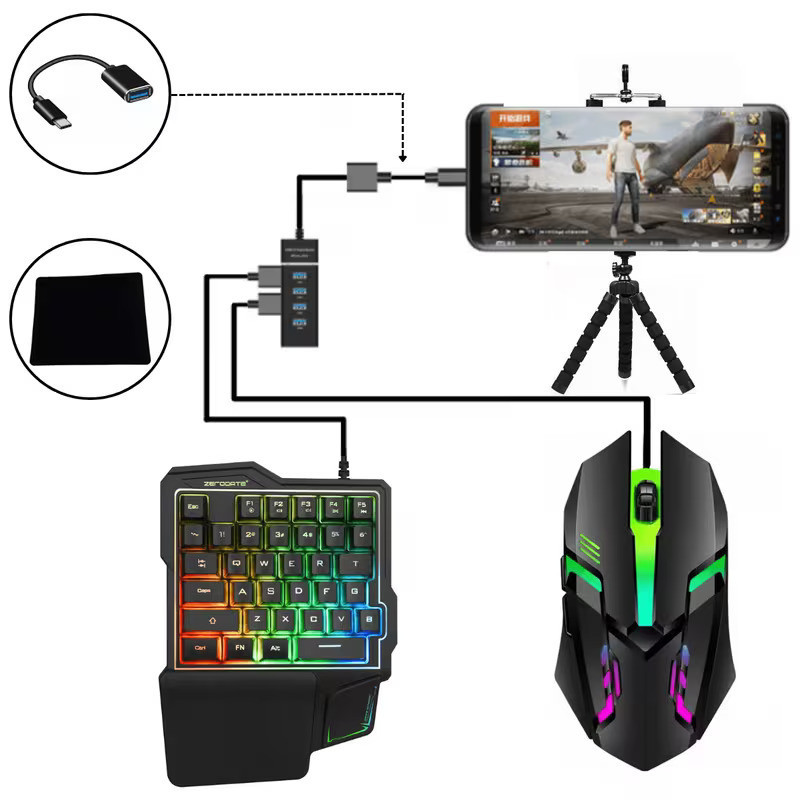 Teclado e Gamer Luminoso Ergonômico Teclado de Uma Mão