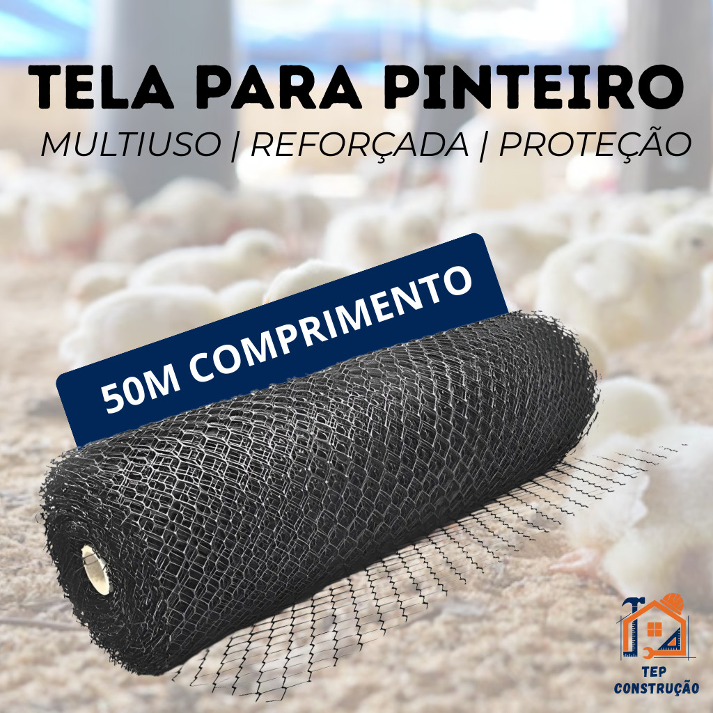 Tela Pinteiro 50 metros PVC Multiuso Reforçada Plastico Criação Pintinhos Animais 1 metro Altura em Oferta na Shopee