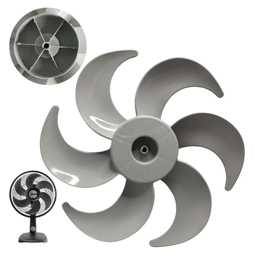 Hélice Ventilador Para Modelo Mallory Cinza 30cm 6 Pás Plástico Reforçado Resistente Ventilação