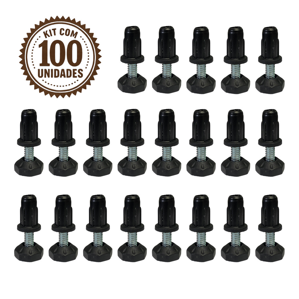 Pé Nivelador Sapata C/ Bucha Plástica P/ Móveis Mesa Armário Sofá 1/4 - 100 pcs
