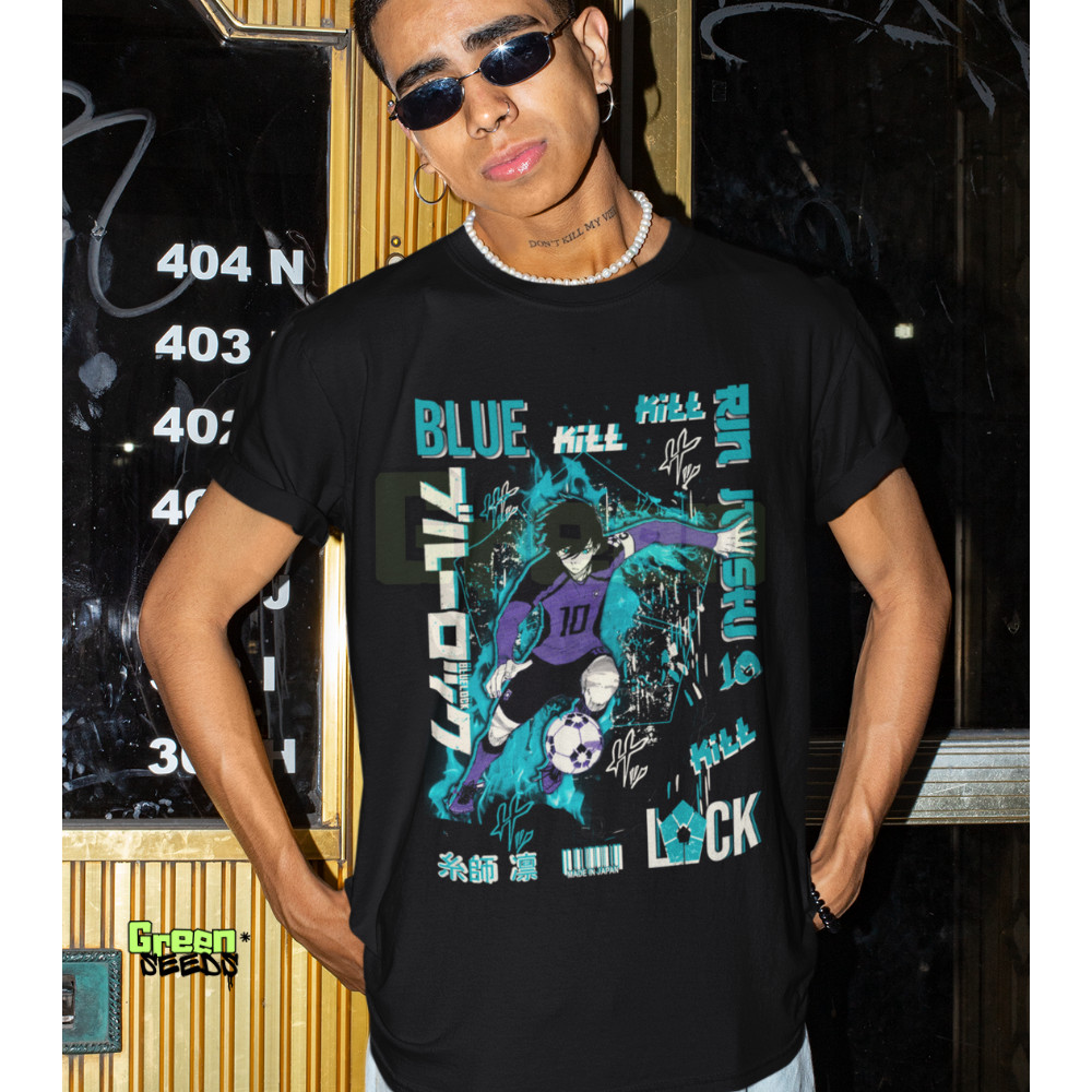 Camiseta Adulto e Infantil Bluelock Itoshi Rin Manga Geek Futebol Camisa Blusa Unissex Masculino Feminino 100% Algodão