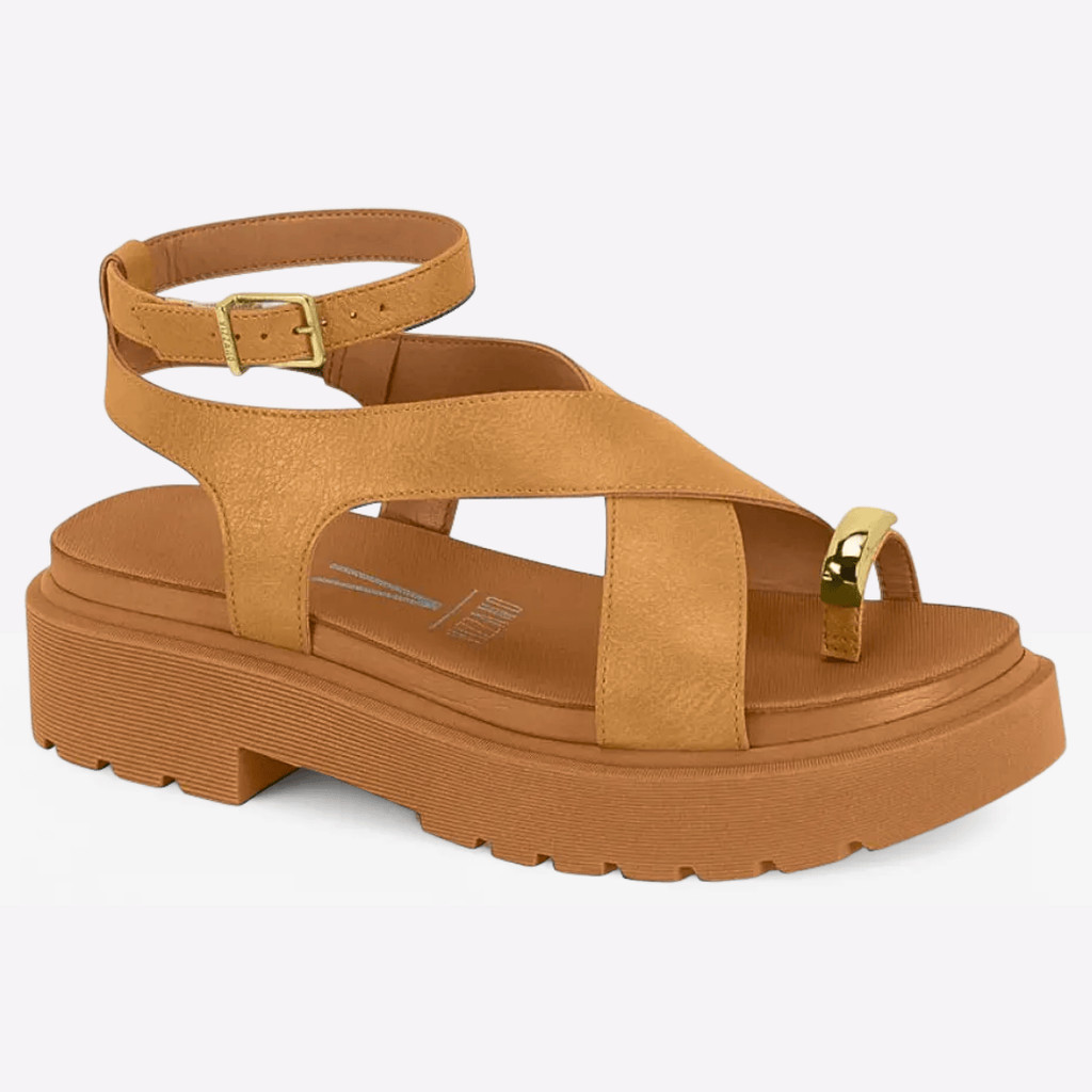 Sandália Papete Tratorada Vizzano Feminina Flatform Anel Lançamento 6499122 Caramelo