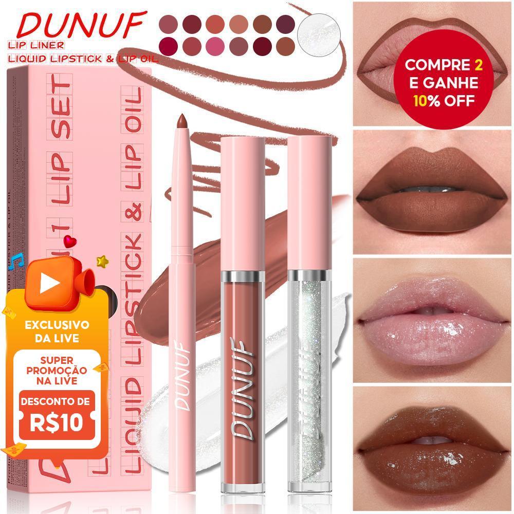 Conjunto De Lábios De Maquiagem Baratos Foscos DUNUF 3 Em 1 : Tons À Prova D