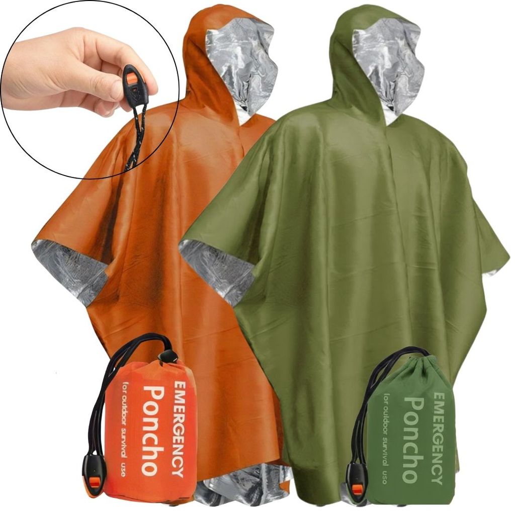 Capa Poncho Emergência Impermeável Ultraleve Verde Laranja Proteção Chuvas Repentina Trilhas Mochilas Reutilização Capuz