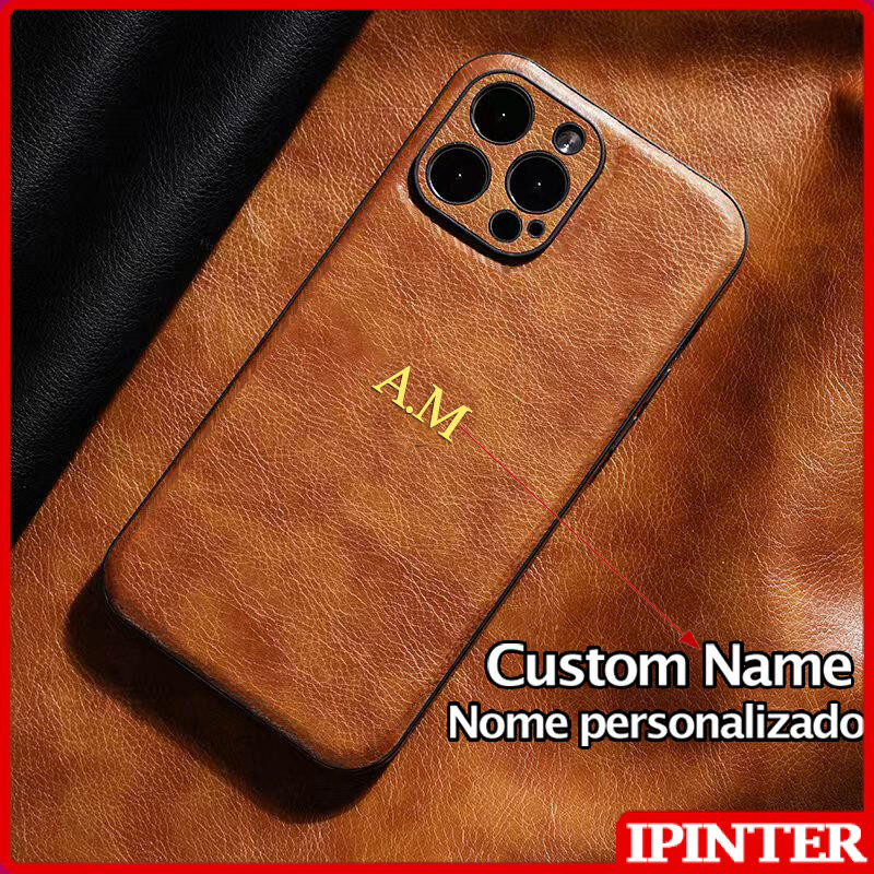 Nome Personalizado Caso De Couro De Negócios Para iPhone 17 16 15 14 13 12 11 Pro Max Iniciais Personalizadas Capa Grava em Oferta na Shopee