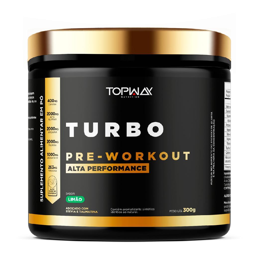 Suplemento em pó pré treino turbo topway 300g sabor limão com taurina