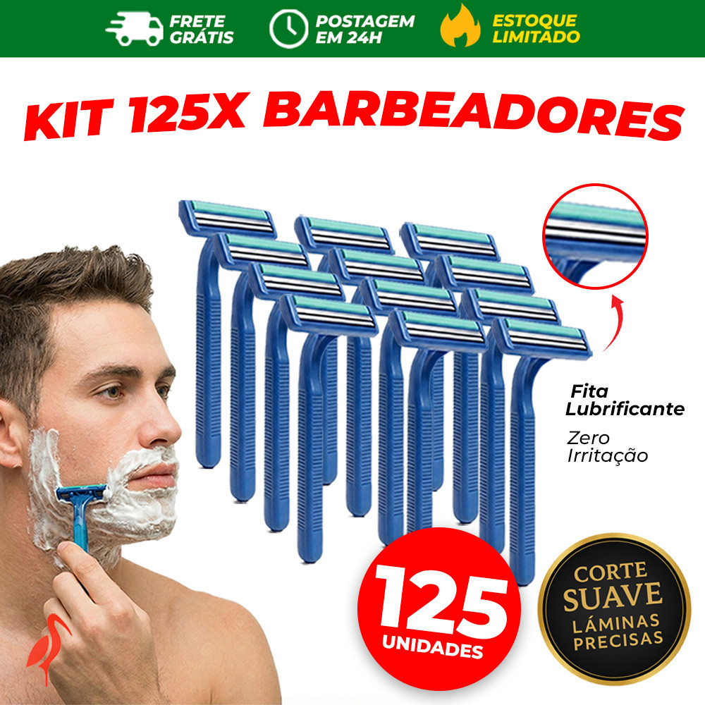 Kit de 48 até 125 Barbeadores 2 Lâminas com Fita Lubrificante Tipo Gilete Unissex Envio 24h
