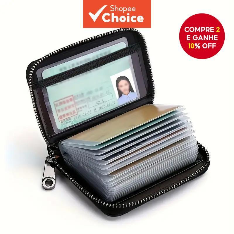 Carteira Porta-Cartões De Couro PU – Bolsa Para Cartão Com Zíper , Presente Ideal Homens