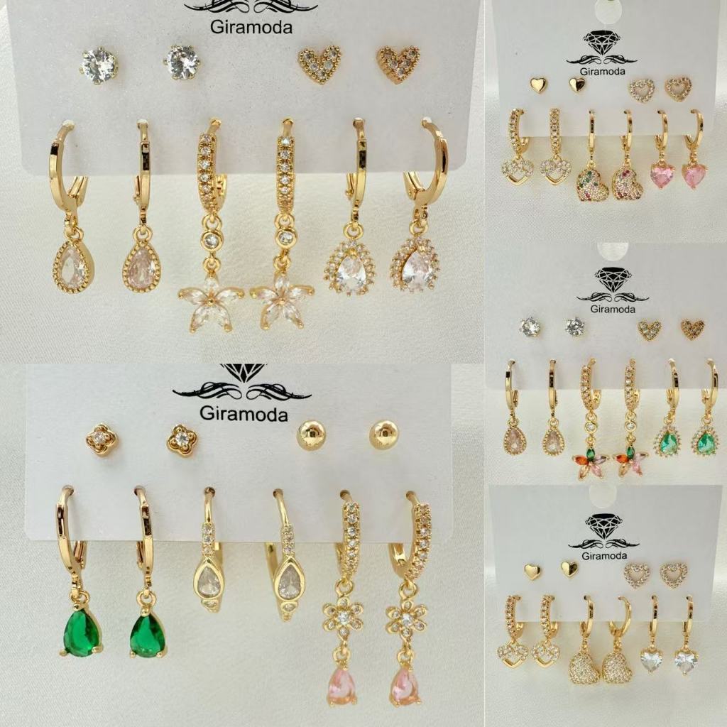 Kit Brincos Femininos Argola com Pingente Coração, Gota, Borboleta e Zircônia Cravejada Luxo em Oferta na Shopee