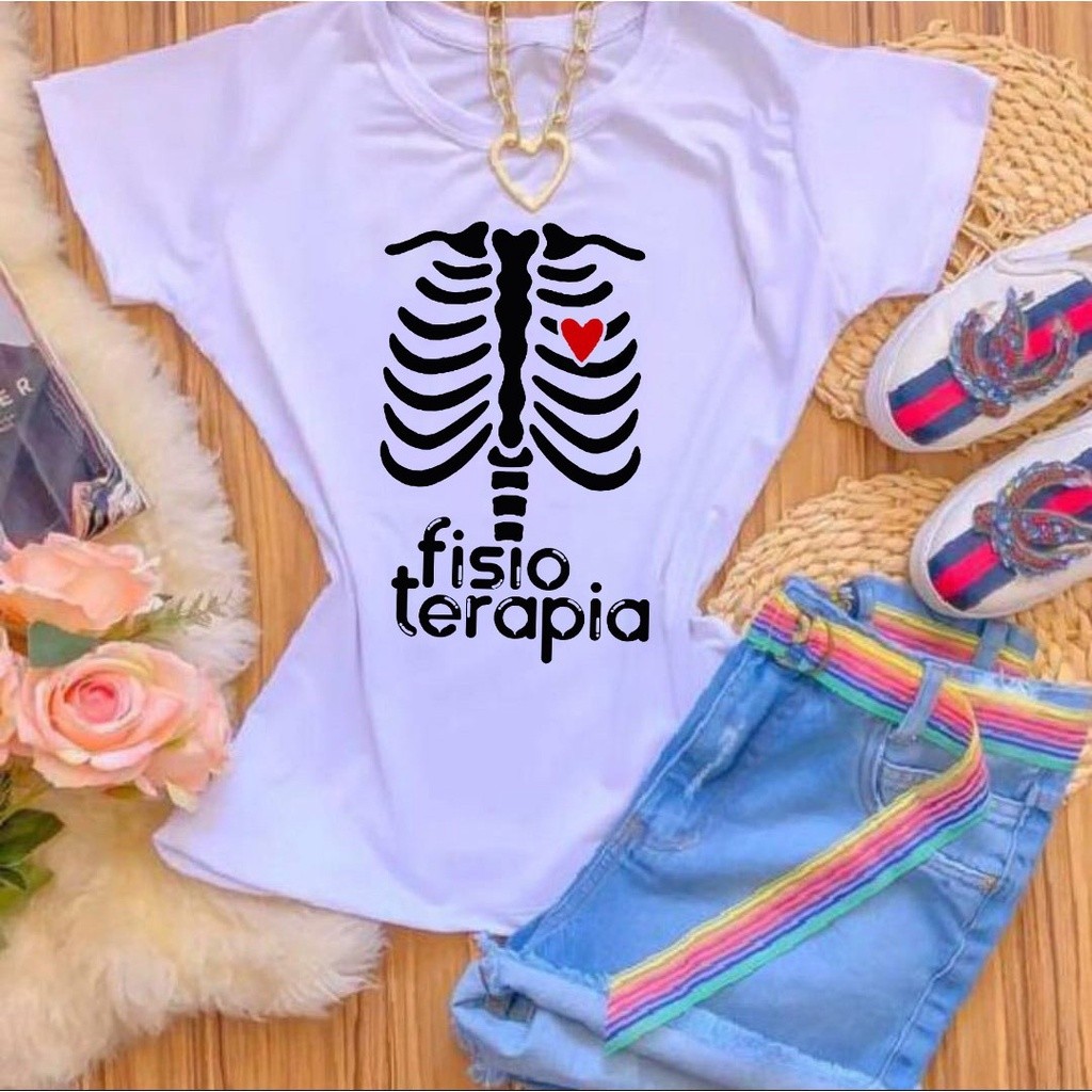 Camiseta Camisa t-shirt Blusa  camiseta Profissão FISIOTERAPIA OSSOS Blusa Algodão Envio Imediato