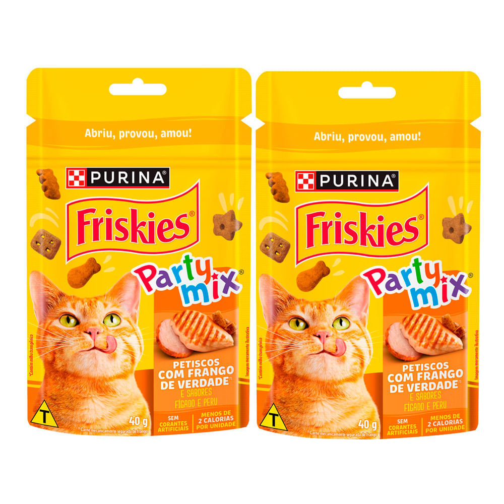 Kit 2 Petisco para Gato Friskies Party Mix Sabor Frango, Fígado e Peru 40g em Oferta na Shopee
