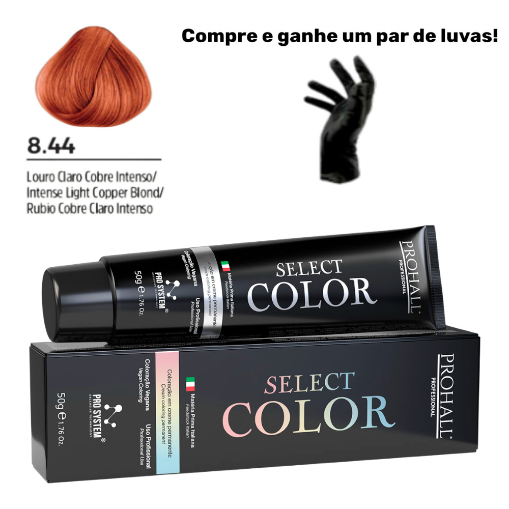 Coloração Permanente Select Color Nº8.44 Ruivo Cobre Intenso Claro Prohall 50g