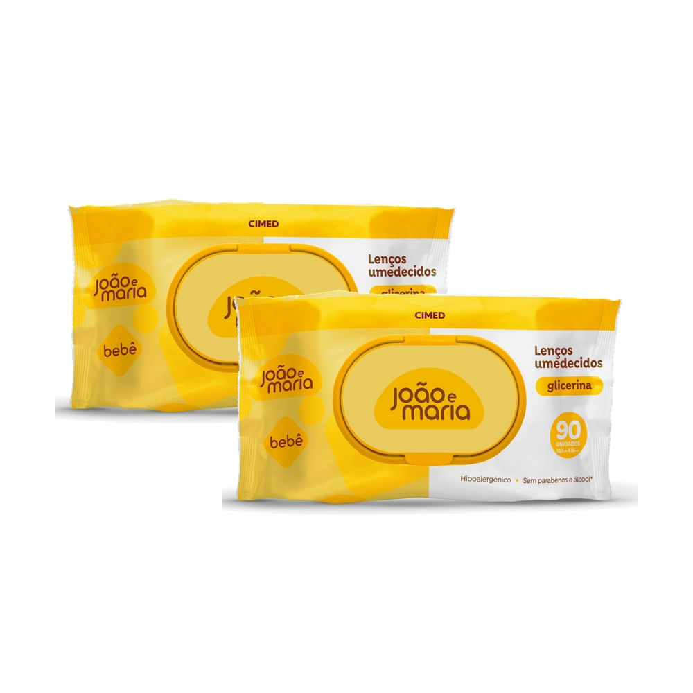 Kit 2 Lenços Umedecidos João e Maria Bebê Glicerina 90 Unidades em Oferta na Shopee